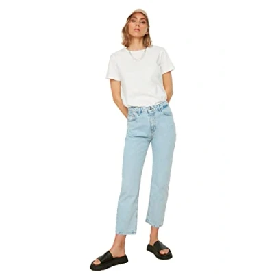 Image of Trendyol Women High Waist Wide Leg Straight Jeans Blau
