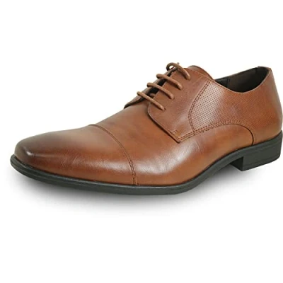 Image of bravo! Men Dress Shoe King Classic Lace up Oxford Plain or Cap Toe Wingtip Leather Sock Medium and Wide Width Size from 6 to 18 Black Brown Cognac Blue Purple Red, 6,