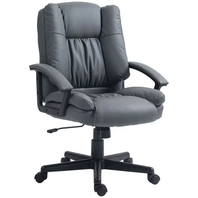 Image of HOMCOM Office Chair, Faux Leather Computer Desk Mid Back Executive Chair with Adjustable Height and Swivel Rolling Wheels for Home Study, Dark Grey