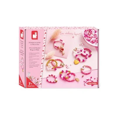 Image of Janod 10 Bead Rings to Create Jewelry Workshops DIY Ring Making Child Craft Kit Fine Motor Skills and Concentration Learning from 7 Years Old J09125