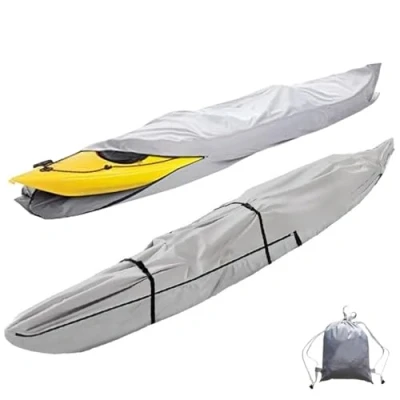 Image of Kayak Cover 3m 5.5m Canoe Waterproof Covers for Outside Storage Rain Protection UV Outdoor Kayaks Paddle with Zip(Gray,5.5 m/18ft)