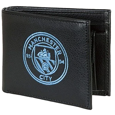 Image of Manchester City FC Official Football Crest Embroidered PU Leather Wallet (One Size) (Black)