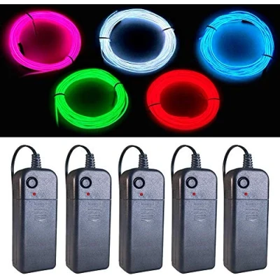 Image of EL Wire 5 Colors, 9ft Neon Light Pack Noise Reduction with Battery Pack(Green, Blue, Red, White, Pink) for Halloween Decorations DIY Costume