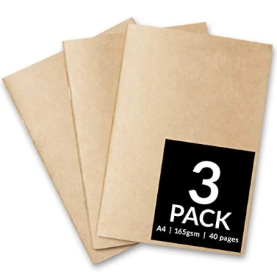 Image of Sketchbooks Soft Cover Starter Sketch Book and White 165 GSM Cartridge Paper Pad with Sizes A3 A4 for Mixed Media Use (Pack of 3 A4, Kraft)