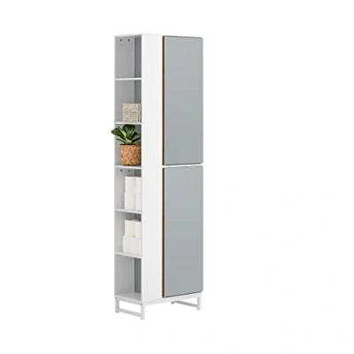 Image of SoBuy BZR76 HG, Bathroom Tall Cabinet Cupboard Storage with Side Shelves, W50 x D30 H181cm