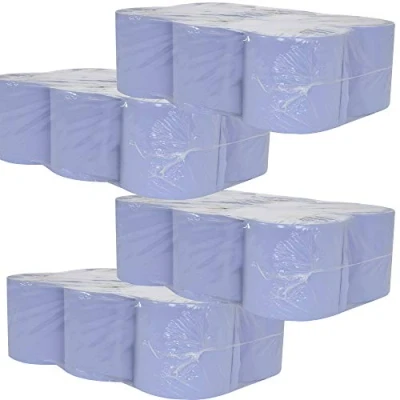 Image of Blue Centre Feed 2 Ply Embossed Paper Wipe Pull Rolls Wipes Kitchen Towel (24)