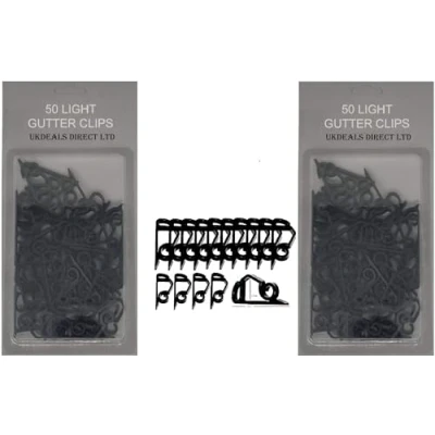 Image of UKDeals Direct Gutter Hooks for Hanging Outdoor Christmas Xmas String Lights/Rope Lights Clips (Black (Pack of 100))