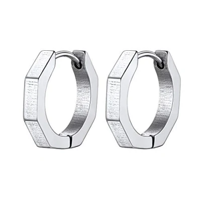 Image of GoldChic Jewelry Stainless Steel Octagon Earrings For Men, Plain Geometric Punk Jewellery Gifts Rapper