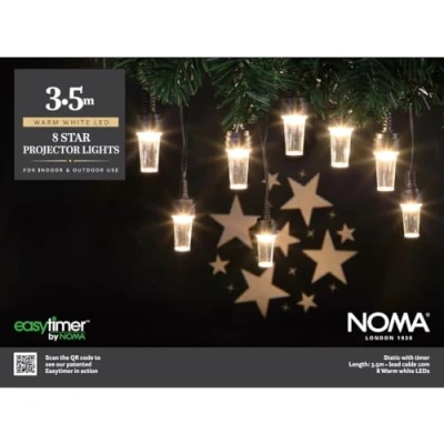 Image of NOMA Star Pattern Projector Christmas String Lights, 8 Warm White Bulbs, 14 m