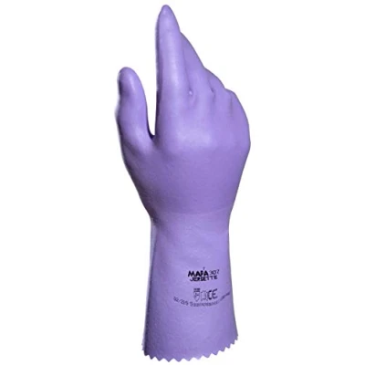 Image of MAPA Professional JERSETTE 307 Latex Cleaning and Maintenance Gloves, Liquid proof, Mauve (Pale Purple) Size 6 Protective Safety Work Gloves (1 Pair)