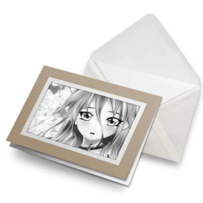 Image of Greeting Cards Biege (Insert) BW Anime Manga Face Japanese Blank Greetings Card Birthday Kids Party Boys Girls #38758