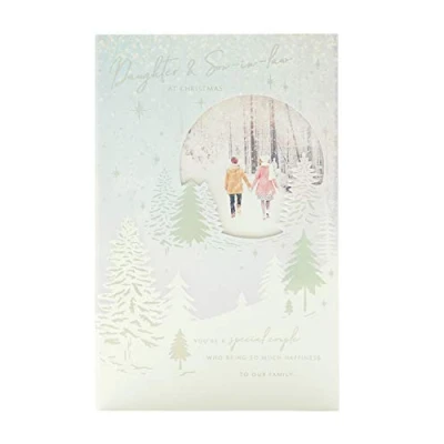 Image of UK Greetings Christmas Card for Daughter &amp; Son In Law Winter Scene Design