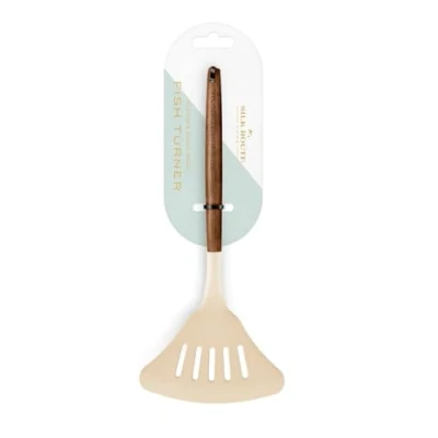 Image of Silk Route Home Acacia Wood &amp; Cream Silicone Fish Turner
