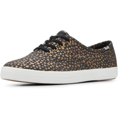 Image of Keds Women&#039;s Champion Canvas Lace Up Sneaker, Black/Bronze Mini Dot, 10 UK