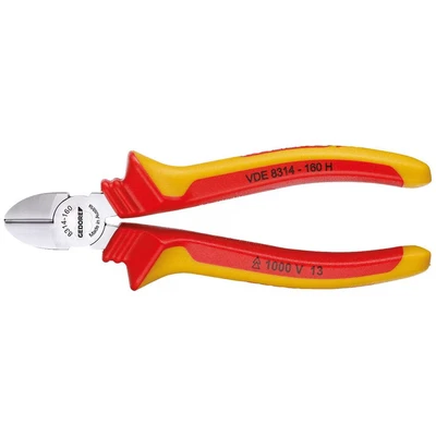 Image of GEDORE VDE Side cutter for medium hard wire to 1.6 mm dia., Insulated, Electric, Hardened, Length 160 mm, 8314 H