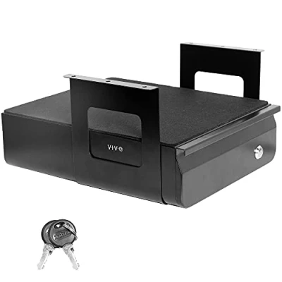 Image of VIVO 33cm Secure Under DESK Mounted Pull Out Drawer for Office Desk, Lockable Sliding Storage Organizer Sit Stand Workstation, Black, AC03L B