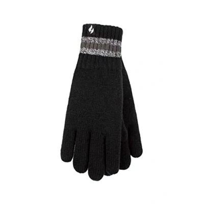 Image of Mens 1 Pack SOCKSHOP Heat Holders Cedar Stripe Cuff Gloves Black L/XL