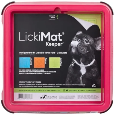 Image of LickiMat Indoor Keeper Dog Feeding Station Slow Feeder Lick Mat for Dogs Food, Treats, Yoghurt &amp; Peanut Butter Extend Licky Mats into Full Pink