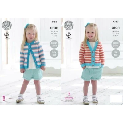 Image of King Cole 4752 Knitting Pattern Girls Easy Knit Raglan Sleeve Cardigans in Comfort Aran