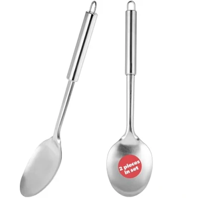 Image of KADAX Serving Spoon, Stainless Steel Spoon for Cooking, Stirring, Mixing, Large Silver with Long Handle, Kitchen Utensil (Set of 2, 33 cm)