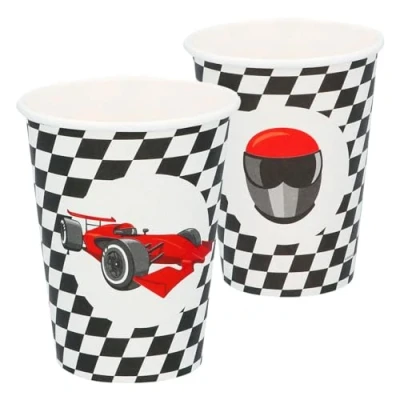 Image of Boland 44778 Speed Racing Car Paper Cups for Parties and Birthdays Formula Pack of 8