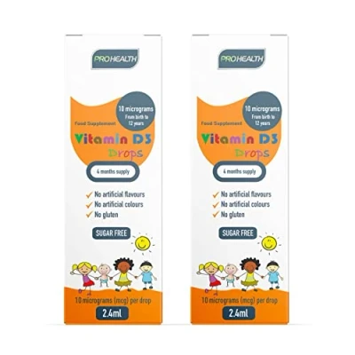 Image of ProHealth Preservative Free Vegan Vitamin D3 Drops for Infants &amp; Children Sugar Free, All Natural, NHS Approved (4 Month Supply, 2 Pack)