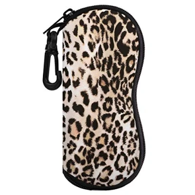 Image of MoKo Sunglasses Soft Case, [Ultra Lightweight] Neoprene Zippered Eyeglass Storage Case with Belt Clip for Eyewear, Frames, Carrying Pouch Makeup Bag Keys, Pencils, Cards Leopard