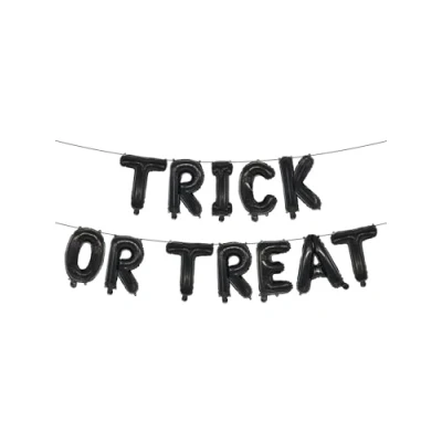 Image of Smiffys 14&quot;/36cm Trick or Treat Foil Balloon Garland with 5m Ribbon Roll, Halloween Fancy Dress Accessory, Accessories Up Party Goods