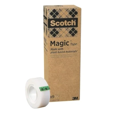 Image of Scotch Magic Invisible Tape A Greener Choice, 19mm x 33m, 9 Rolls Plant based Solvent Free Adhesive, 100% Recycled Cardboard Packaging &amp; Plastic Core