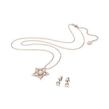 Image of Swarovski Stella Pendant Necklace and Stud Earrings Set, White Multi Cut Crystals with Zirconia, Rose Gold Tone Plated from the Collection