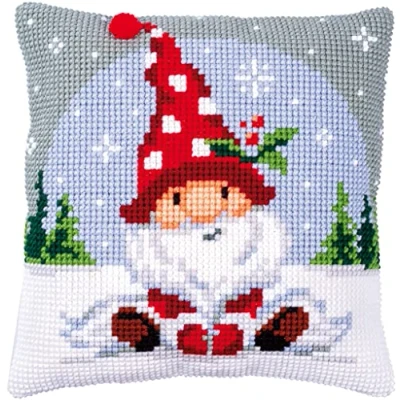 Image of Vervaco Christmas Gnome Cross Stitch Cushion Kit