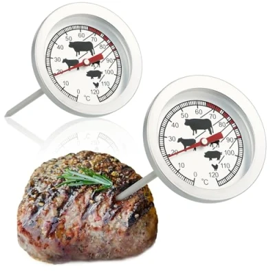 Image of com four® 2X Roast Thermometer Made of Stainless Steel Analog Meat up to 120 C Grill Needle 10 cm (002 Pieces)