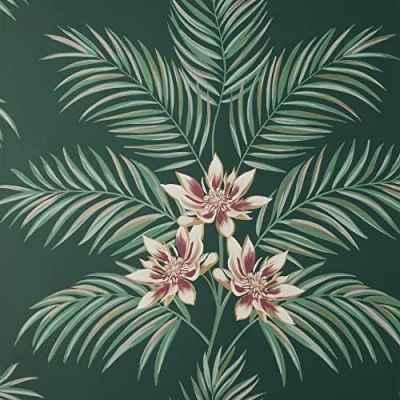 Image of Fine Decor FD43279 UK Bali Tropical Floral Emerald, Green