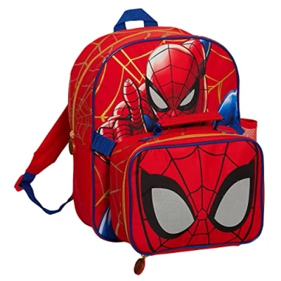 Image of Marvel Spiderman Backpack With Cool Lunch Bag Bottle Holder Boys Matching 2 Piece Set Back To School