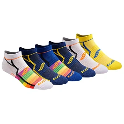 Image of Saucony Men&#039;s Multi Pack Bolt Performance Comfort Fit No Show Socks, Bright Assorted (6 Pairs), Shoe Size: 8 12