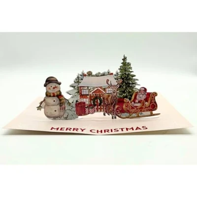 Image of Second Ave 3D Pop Up Santa Reindeer Snowman Christmas Card Friends Family Xmas Holiday Festive Greetings