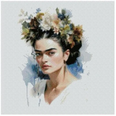 Image of Frida in Wreath Counted Cross Stitch Kits,100% Cotton,150x150 Stitch,26x26 cm celebratity Kits