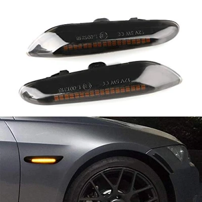Image of Kurl T LED Side Marker Lights Turn Signal Lamps Compatible with BMW E90 E91 E92 E93 E46 E53 X3 E83 X 1 E84 E81 E82 E87 E88 (Smoked Lens)