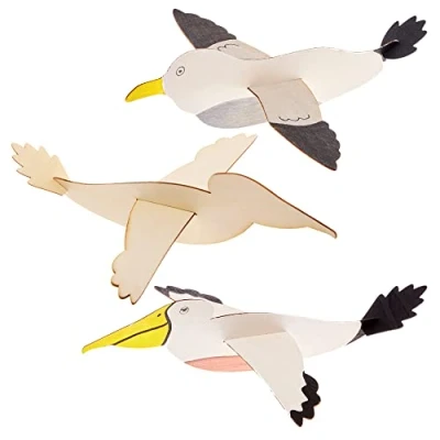 Image of Baker Ross FX742 Pelican and Seagull Wooden Gliders Pack of 8, Paint Your Own Wood Crafts for Kids
