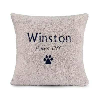 Image of Lobeko Personalised Dog Cushion with Embroidered Name Pet Pillow Reserved for Gift Owners Cover Dogs (Silver)