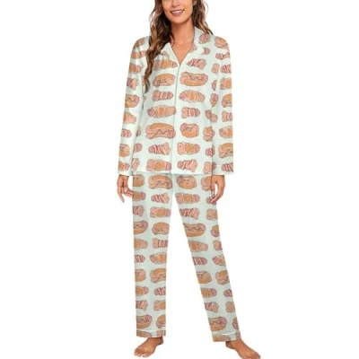 Image of Happy Penis Dick Sweet Bacon Wrapped Womens Pyjamas Set Long Sleeve Pjs Sets Pajama Sleepwear Loungewear M