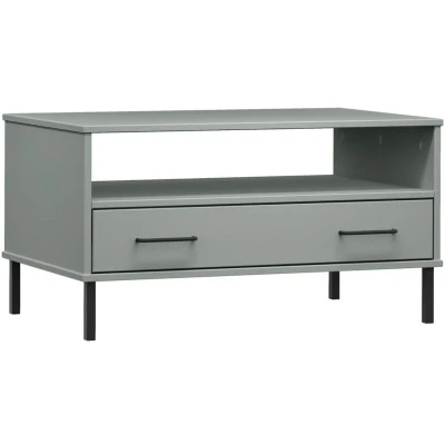 Image of vidaXL Coffee Table with Metal Legs Grey 85x50x45 cm Solid Wood OSLO