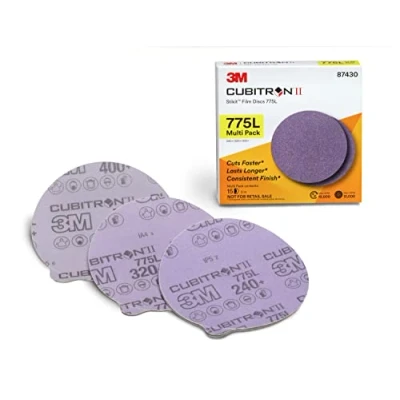 Image of 3M Cubitron II Stikit Disc 775L, 87430, Multi Pack, 5 in x NH, 240+, 320+, 400+ Coating Cut Cutting Angle Flute Purple
