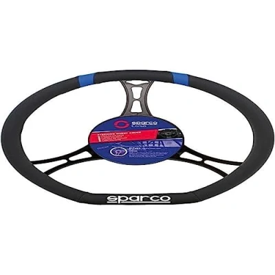 Image of SPARCO SPC1114BL Steering Wheel Cover, Black/Blue