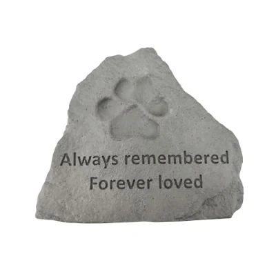 Image of Pet Memorial Stone Outdoor Garden Ornament &amp; Grave Marker Paw Print Tribute, Always Remembered Forever Loved Cast Stone, 14x12x3cm