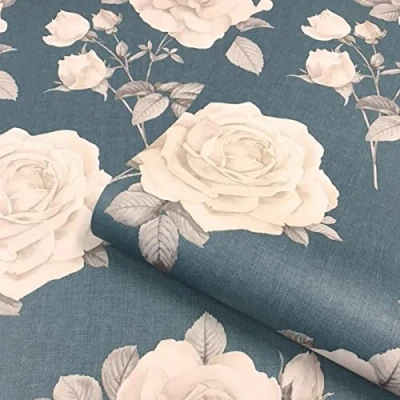 Image of Rosa Floral Wallpaper Navy/Cream Belgravia 9764