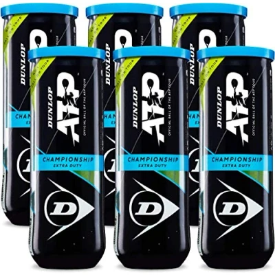 Image of Dunlop Sports ATP Championship Tennis Balls, Extra Duty, 6 x 3 Ball cans, Yellow, can pack