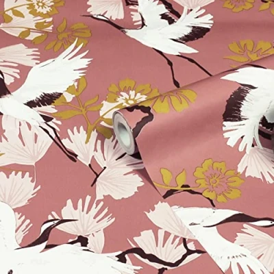 Image of furn. Demoiselle Botanical Printed Wallpaper, Blush