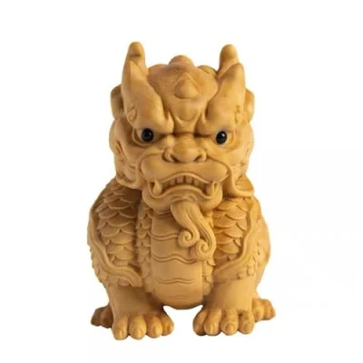 Image of WXMYOZR Chinese Feng Shui Chi Lin/Kylin Figurine, Boxwood Carving Handle Unicorn Kirin Wealth Prosperity Qilin Figurine,B