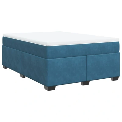 Image of vidaXL Box Spring Bed with Mattress Dark Blue 140x200 cm Velvet